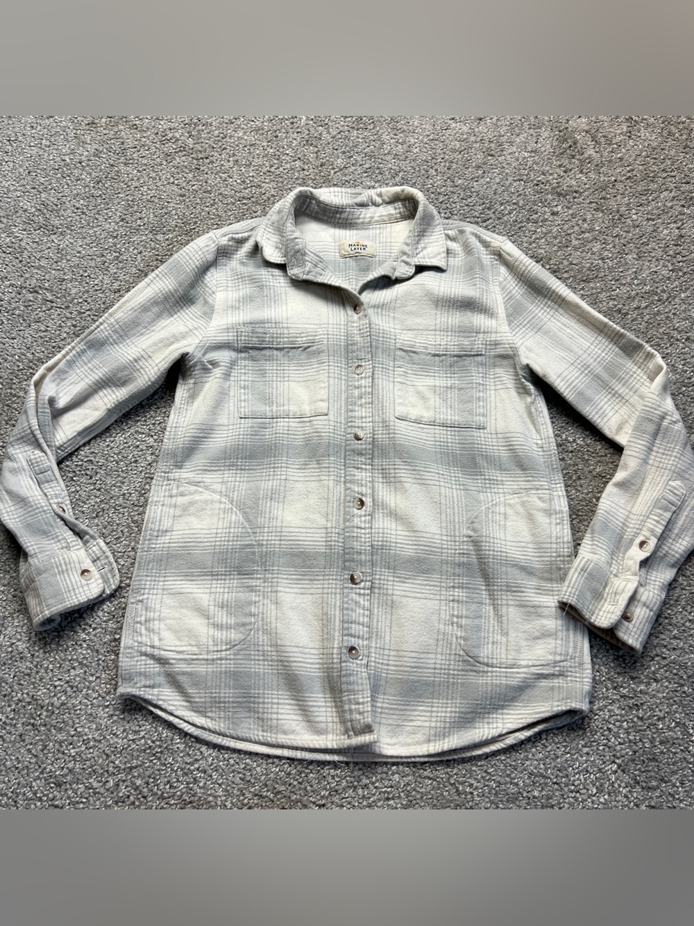 Marine Layer Shirt Womens Small Gray Plaid Flannel Button Up Pockets Shacket